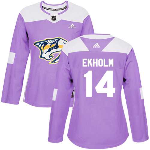 Women's Adidas Nashville Predators #14 Mattias Ekholm Purple Authentic Fights Cancer Stitched NHL Jersey