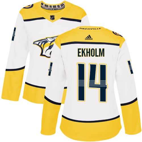 Women's Adidas Nashville Predators #14 Mattias Ekholm White Road Authentic Stitched NHL Jersey