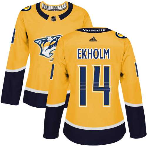 Women's Adidas Nashville Predators #14 Mattias Ekholm Yellow Home Authentic Stitched NHL Jersey