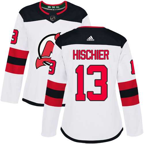 Women's Adidas New Jersey Devils #13 Nico Hischier White Road Authentic Stitched NHL Jersey