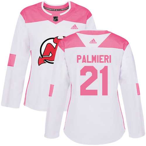 Women's Adidas New Jersey Devils #21 Kyle Palmieri White Pink Authentic Fashion Stitched NHL Jersey