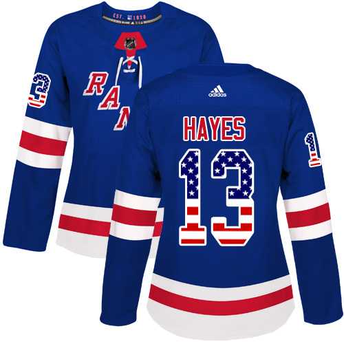 Women's Adidas New York Rangers #13 Kevin Hayes Royal Blue Home Authentic USA Flag Stitched NHL Jersey