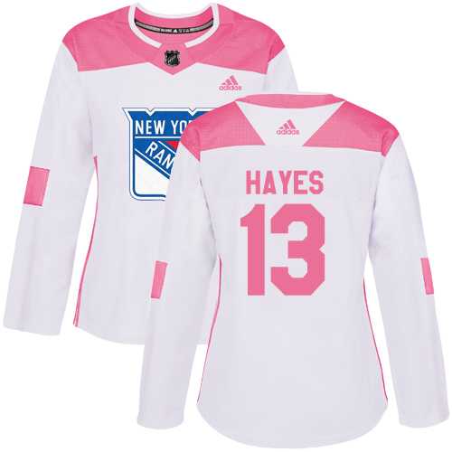 Women's Adidas New York Rangers #13 Kevin Hayes White Pink Authentic Fashion Stitched NHL Jersey
