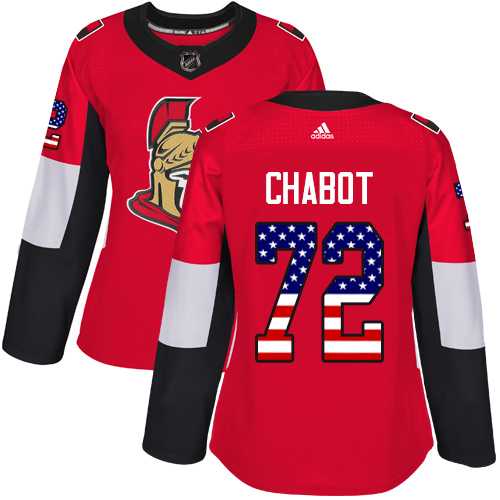 Women's Adidas Ottawa Senators #72 Thomas Chabot Red Home Authentic USA Flag Stitched NHL Jersey