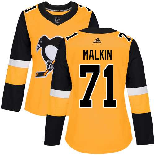 Women's Adidas Pittsburgh Penguins #71 Evgeni Malkin Gold Alternate Authentic Stitched NHL Jersey