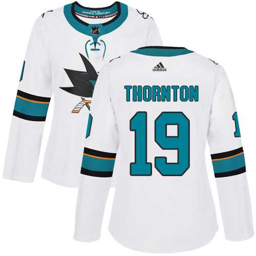 Women's Adidas San Jose Sharks #19 Joe Thornton White Road Authentic Stitched NHL Jersey