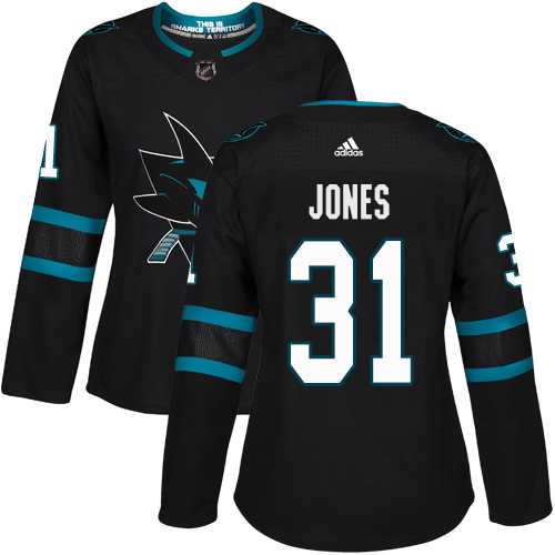 Women's Adidas San Jose Sharks #31 Martin Jones Black Alternate Authentic Stitched NHL Jersey