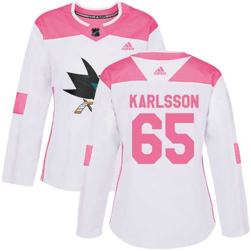 Women's Adidas San Jose Sharks #65 Erik Karlsson White Pink Authentic Fashion Stitched NHL Jersey