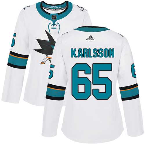Women's Adidas San Jose Sharks #65 Erik Karlsson White Road Authentic Stitched NHL Jersey