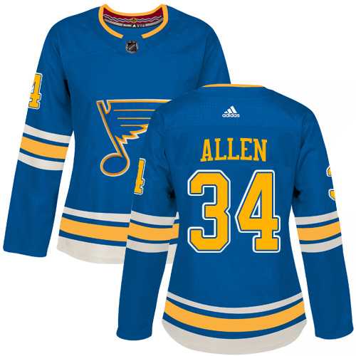 Women's Adidas St. Louis Blues #34 Jake Allen Blue Alternate Authentic Stitched NHL Jersey