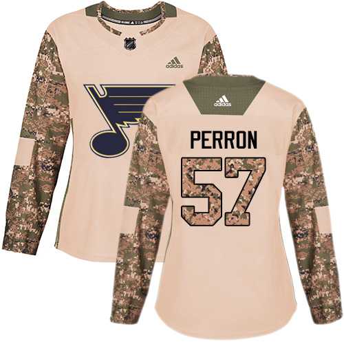 Women's Adidas St. Louis Blues #57 David Perron Camo Authentic 2017 Veterans Day Stitched NHL Jersey