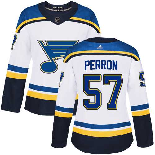 Women's Adidas St. Louis Blues #57 David Perron White Road Authentic Stitched NHL Jersey