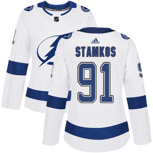 Women's Adidas Tampa Bay Lightning #91 Steven Stamkos White Road Authentic Stitched NHL Jersey
