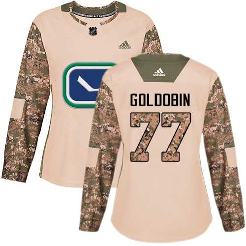 Women's Adidas Vancouver Canucks #77 Nikolay Goldobin Camo Authentic 2017 Veterans Day Stitched Hockey Jersey