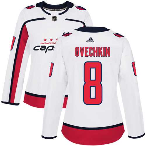 Women's Adidas Washington Capitals #8 Alex Ovechkin White Road Authentic Stitched NHL Jersey