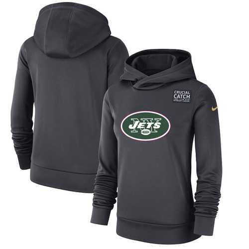 Women's New York Jets Nike Anthracite Crucial Catch Performance Pullover Hoodie