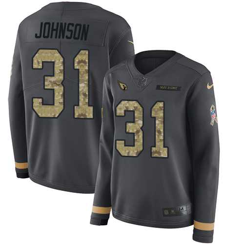 Women's Nike Arizona Cardinals #31 David Johnson Anthracite Salute to Service Stitched NFL Limited Therma Long Sleeve Jersey