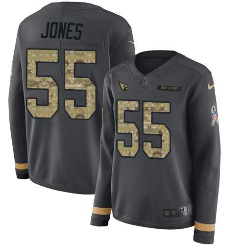 Women's Nike Arizona Cardinals #55 Chandler Jones Anthracite Salute to Service Stitched NFL Limited Therma Long Sleeve Jersey