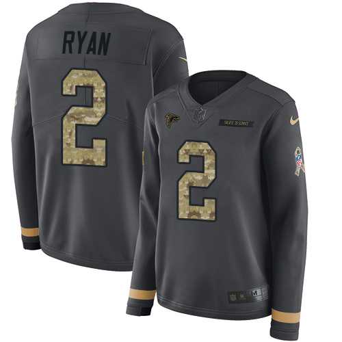 Women's Nike Atlanta Falcons #2 Matt Ryan Anthracite Salute to Service Stitched NFL Limited Therma Long Sleeve Jersey