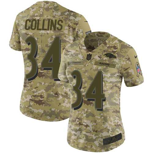 Women's Nike Baltimore Ravens #34 Alex Collins Camo Stitched NFL Limited 2018 Salute to Service Jersey