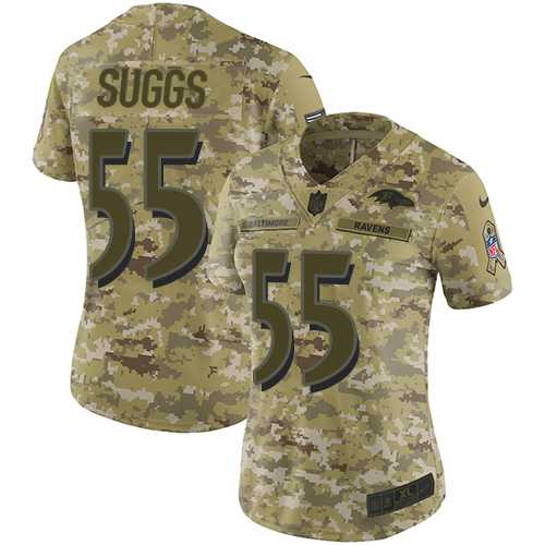 Women's Nike Baltimore Ravens #55 Terrell Suggs Camo Stitched NFL Limited 2018 Salute to Service Jersey
