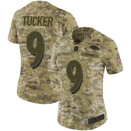 Women's Nike Baltimore Ravens #9 Justin Tucker Camo Stitched NFL Limited 2018 Salute to Service Jersey