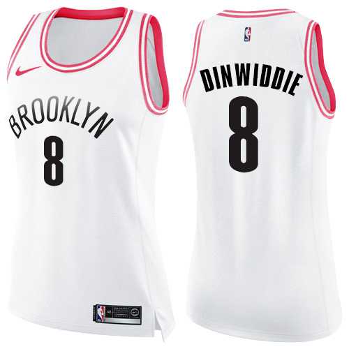 Women's Nike Brooklyn Nets #8 Spencer Dinwiddie White Pink NBA Swingman Fashion Jersey