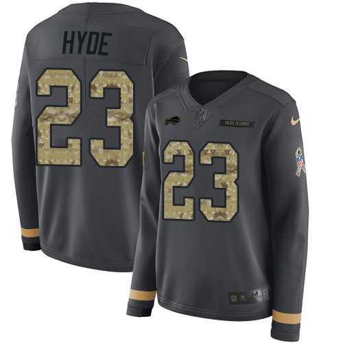 Women's Nike Buffalo Bills #23 Micah Hyde Anthracite Salute to Service Stitched NFL Limited Therma Long Sleeve Jersey