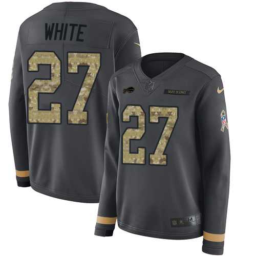 Women's Nike Buffalo Bills #27 Tre'Davious White Anthracite Salute to Service Stitched NFL Limited Therma Long Sleeve Jersey