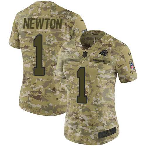 Women's Nike Carolina Panthers #1 Cam Newton Camo Stitched NFL Limited 2018 Salute to Service Jersey