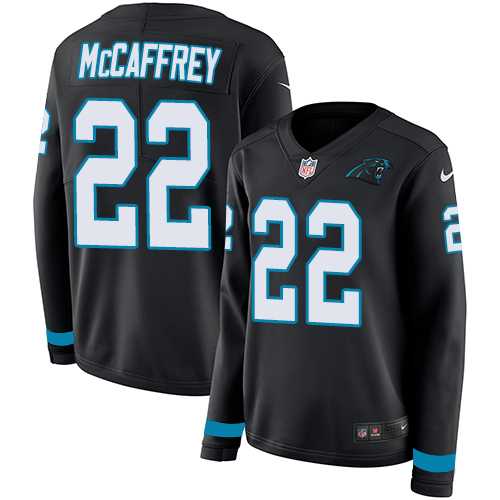 Women's Nike Carolina Panthers #22 Christian McCaffrey Black Team Color Stitched NFL Limited Therma Long Sleeve Jersey