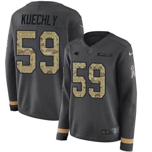 Women's Nike Carolina Panthers #59 Luke Kuechly Anthracite Salute to Service Stitched NFL Limited Therma Long Sleeve Jersey