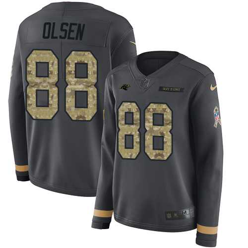 Women's Nike Carolina Panthers #88 Greg Olsen Anthracite Salute to Service Stitched NFL Limited Therma Long Sleeve Jersey
