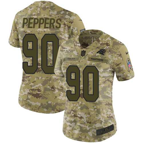 Women's Nike Carolina Panthers #90 Julius Peppers Camo Stitched NFL Limited 2018 Salute to Service Jersey