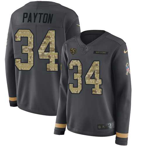 Women's Nike Chicago Bears #34 Walter Payton Anthracite Salute to Service Stitched NFL Limited Therma Long Sleeve Jersey