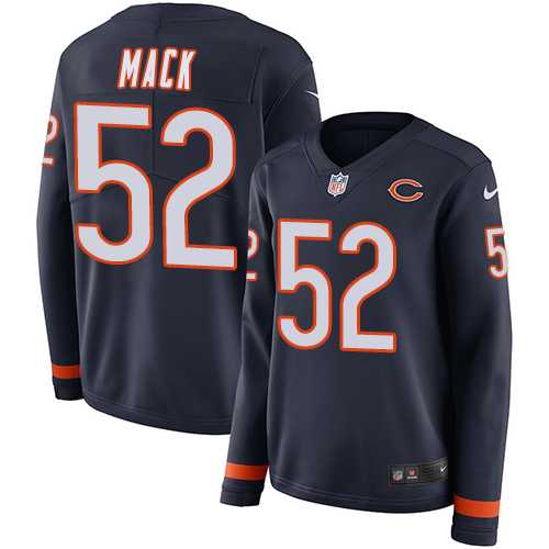 Women's Nike Chicago Bears #52 Khalil Mack Navy Blue Team Color Stitched NFL Limited Therma Long Sleeve Jersey