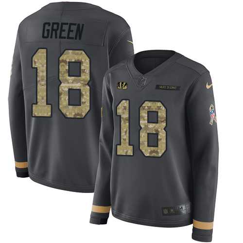 Women's Nike Cincinnati Bengals #18 A.J. Green Anthracite Salute to Service Stitched NFL Limited Therma Long Sleeve Jersey