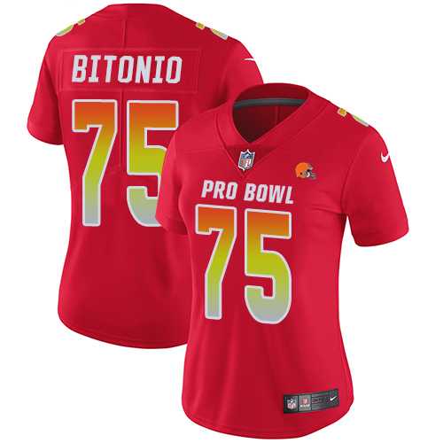 Women's Nike Cleveland Browns #75 Joel Bitonio Red Stitched NFL Limited AFC 2019 Pro Bowl Jersey