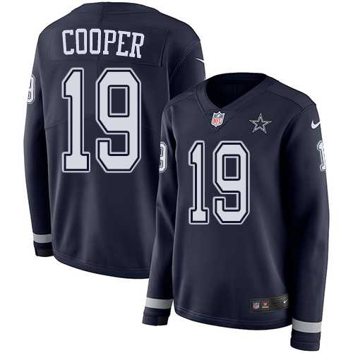 Women's Nike Dallas Cowboys #19 Amari Cooper Navy Blue Team Color Stitched NFL Limited Therma Long Sleeve Jersey