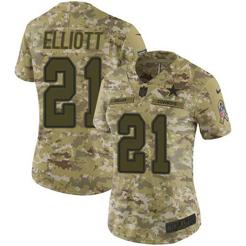 Women's Nike Dallas Cowboys #21 Ezekiel Elliott Camo Stitched NFL Limited 2018 Salute to Service Jersey