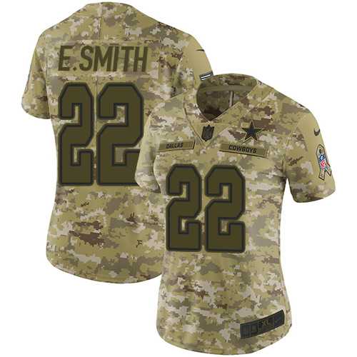 Women's Nike Dallas Cowboys #22 Emmitt Smith Camo Stitched NFL Limited 2018 Salute to Service Jersey