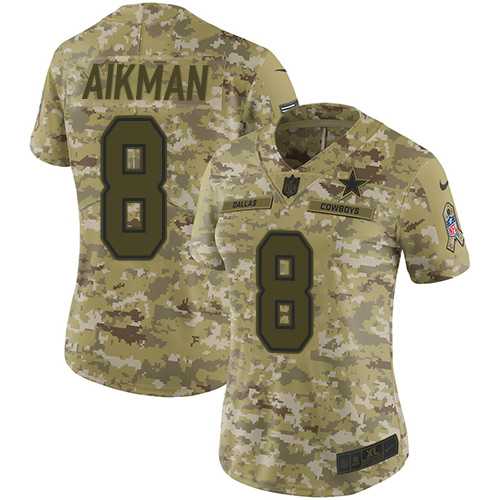 Women's Nike Dallas Cowboys #8 Troy Aikman Camo Stitched NFL Limited 2018 Salute to Service Jersey
