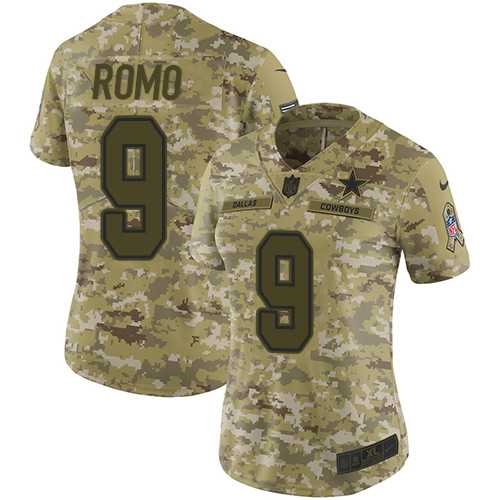 Women's Nike Dallas Cowboys #9 Tony Romo Camo Stitched NFL Limited 2018 Salute to Service Jersey