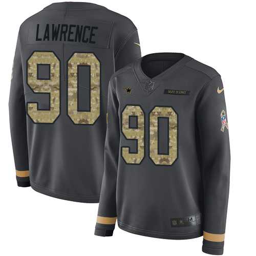 Women's Nike Dallas Cowboys #90 Demarcus Lawrence Anthracite Salute to Service Stitched NFL Limited Therma Long Sleeve Jersey