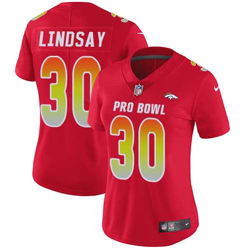 Women's Nike Denver Broncos #30 Phillip Lindsay Red Stitched NFL Limited AFC 2019 Pro Bowl Jersey