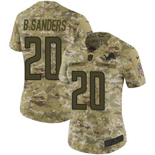 Women's Nike Detroit Lions #20 Barry Sanders Camo Stitched NFL Limited 2018 Salute to Service Jersey