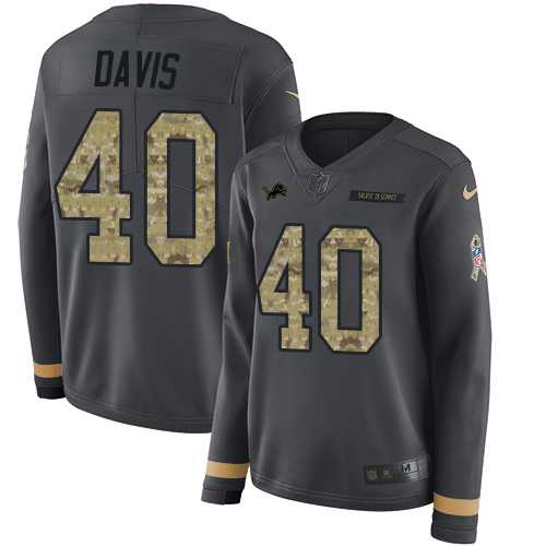 Women's Nike Detroit Lions #40 Jarrad Davis Anthracite Salute to Service Stitched NFL Limited Therma Long Sleeve Jersey