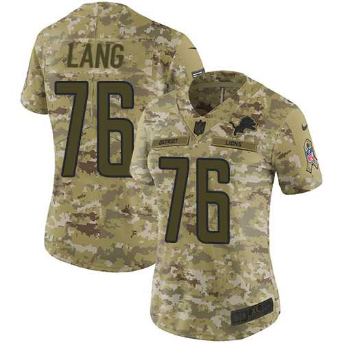 Women's Nike Detroit Lions #76 T.J. Lang Camo Stitched NFL Limited 2018 Salute to Service Jersey