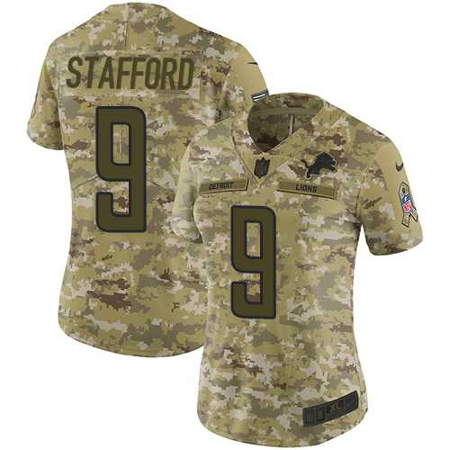 Women's Nike Detroit Lions #9 Matthew Stafford Camo Stitched NFL Limited 2018 Salute to Service Jersey