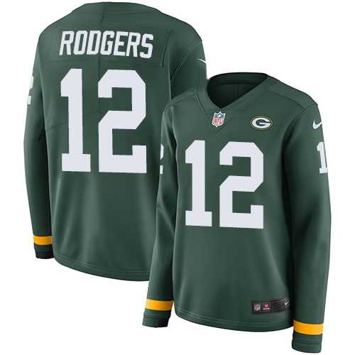Women's Nike Green Bay Packers #12 Aaron Rodgers Green Team Color Stitched NFL Limited Therma Long Sleeve Jersey